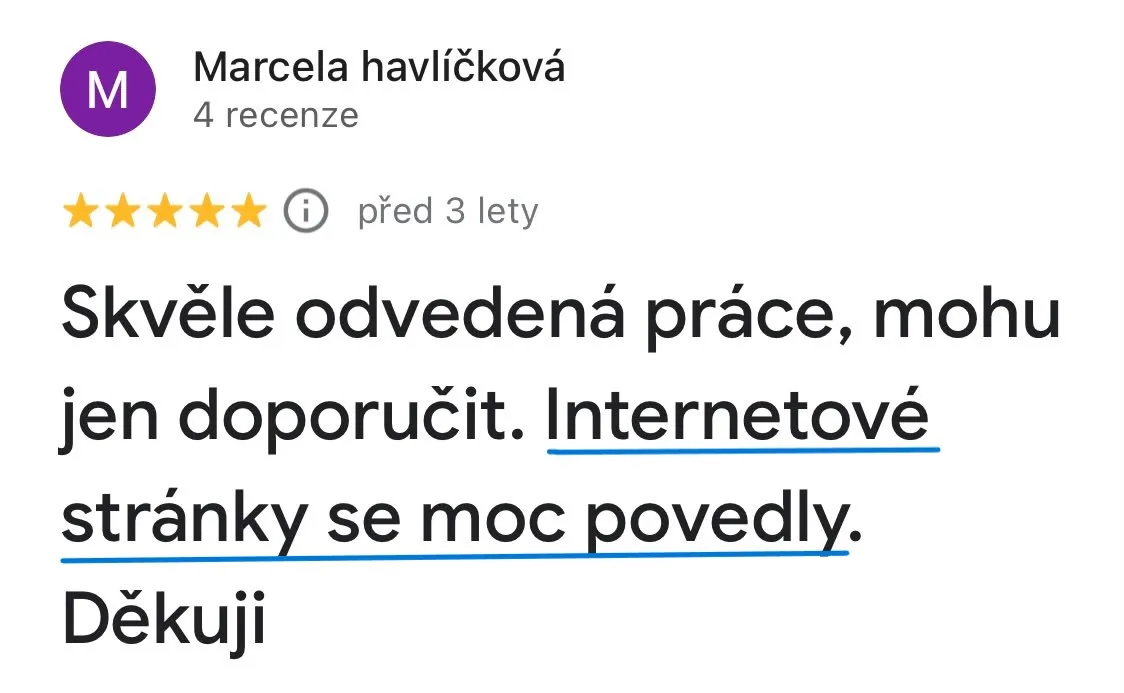 Recenze klienta na Google