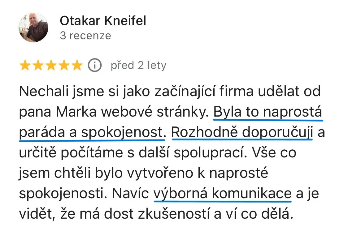 Recenze klienta na Google